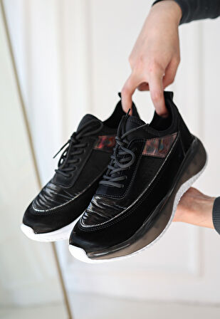 Pabucmarketi Siyah Rugan Bağcıklı Kadın Sneaker Ayakkabı