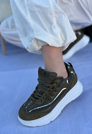 Pabucmarketi Yeşil Süet Gümüş Detaylı Kadın Sneaker Ayakkabı
