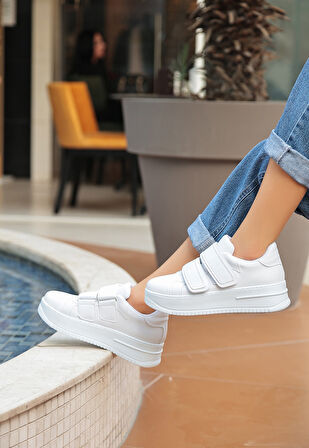 Pabucmarketi Beyaz Suni Deri Kadın Sneaker Ayakkabı