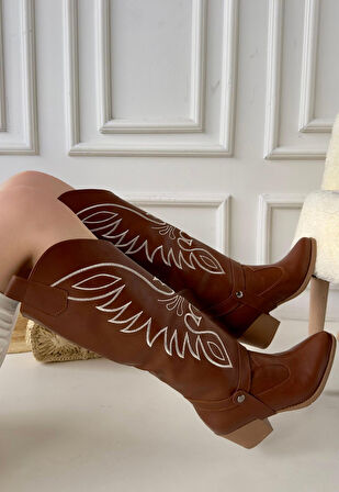 Pabucmarketi Taba Suni Deri Tak Çıkar Kadın Topuklu Bot Ve Çizme