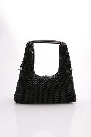 Ççs Siyah Örme Kadın El ve Omuz Çantası