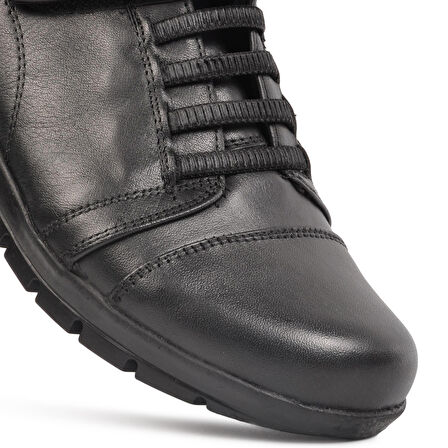 Aspor Siyah Kadın Hakiki Deri  Düz Rahat Günlük Ayakkabı