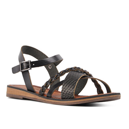 Aspor Siyah Kadın Düz Sandalet