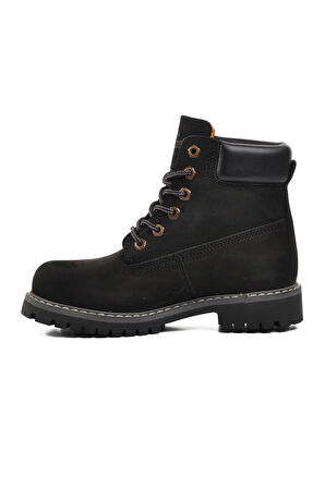 Bulldozer Siyah Nubuk Hakiki Deri Unisex Bot