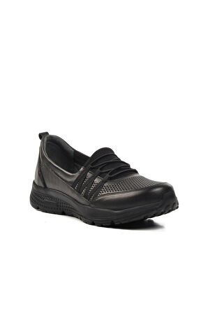 Aspor Siyah Hakiki Deri Kadın Düz Rahat Günlük Ayakkabı