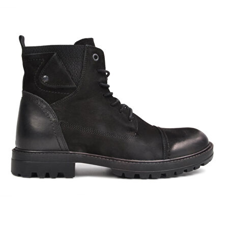 Aspor Siyah Nubuk Hakiki Deri Düz Erkek Bot