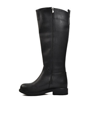Pierre Cardin Siyah Suni Deri Kadın Düz Çizme