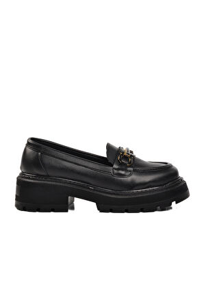 Aspor Siyah Cilt Kadın Günlük Loafer Ayakkabı