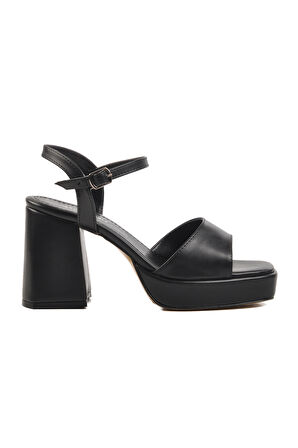 Aspor Siyah Platform Topuk Kadın Topuklu Sandalet