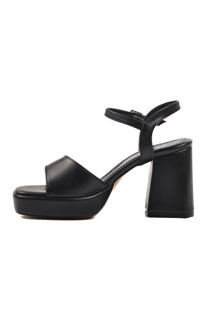Aspor Siyah Platform Topuk Kadın Topuklu Sandalet