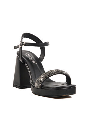 Aspor Siyah Platform Topuk Kadın Topuklu Sandalet