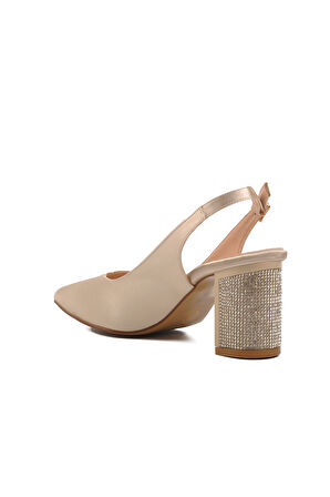 Aspor Altın Sarı Kalın Topuk Kadın Topuklu Ayakkabı