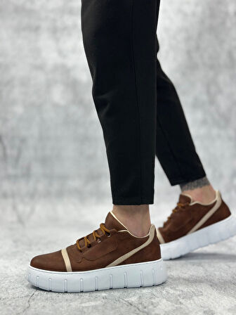 Pabucmarketi Bağcıklı Erkek Günlük Ayakkabı TABA (BEYAZ TABAN)