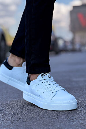 Pabucmarketi Bağcıklı Erkek Spor Ayakkabı Beyaz Siyah