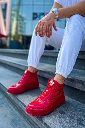 Pabucmarketi Bağcıklı Erkek Sneaker Bot Kırmızı