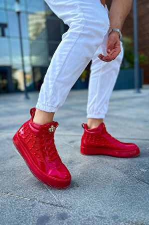 Pabucmarketi Bağcıklı Erkek Sneaker Bot Kırmızı