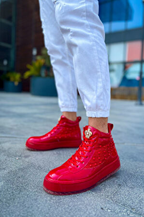 Pabucmarketi Bağcıklı Erkek Sneaker Bot Kırmızı