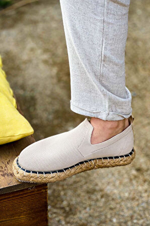 Pabucmarketi Düz Triko Kumaş Erkek Günlük Ayakkabı Bej