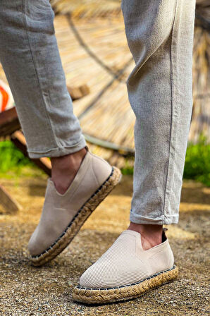 Pabucmarketi Düz Triko Kumaş Erkek Günlük Ayakkabı Bej