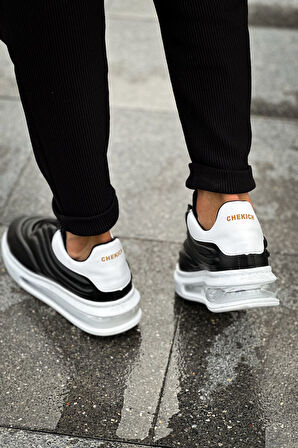 Pabucmarketi Bağcıklı Balon Taban Erkek Spor Ayakkabı Siyah Beyaz