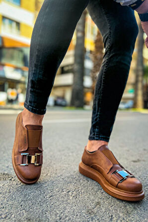 Pabucmarketi Lastikli Toka Detaylı Erkek Spor Ayakkabı Taba