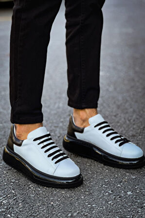 Pabucmarketi Bağcıklı Erkek Spor Ayakkabı Beyaz Siyah