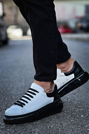 Pabucmarketi Bağcıklı Erkek Spor Ayakkabı Beyaz Siyah