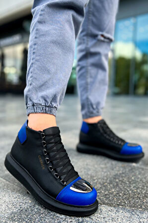 Pabucmarketi Bağcıklı Erkek Sneaker Bot Siyah Saks Mavi