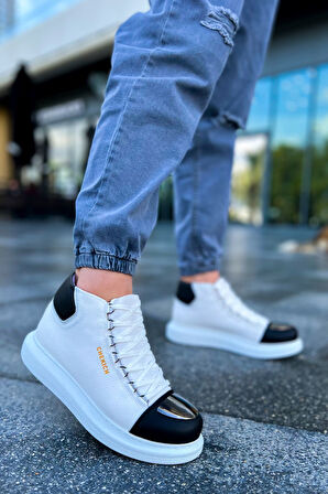 Pabucmarketi Bağcıklı Erkek Sneaker Bot Beyaz Siyah
