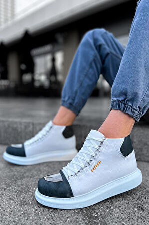 Pabucmarketi Bağcıklı Erkek Sneaker Bot Beyaz Antrasit