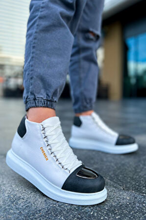 Pabucmarketi Bağcıklı Erkek Sneaker Bot Beyaz Antrasit