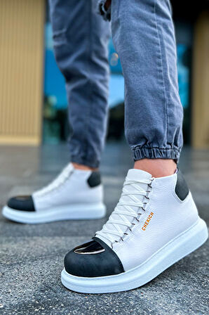 Pabucmarketi Bağcıklı Erkek Sneaker Bot Beyaz Antrasit