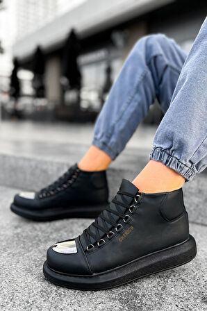 Pabucmarketi Bağcıklı Erkek Sneaker Bot Siyah