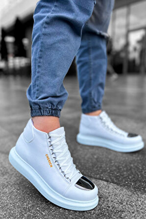 Pabucmarketi Bağcıklı Erkek Sneaker Bot Beyaz