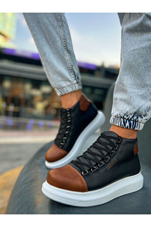 Pabucmarketi Bağcıklı Erkek Sneaker Bot Siyah Taba