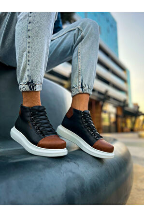 Pabucmarketi Bağcıklı Erkek Sneaker Bot Siyah Taba