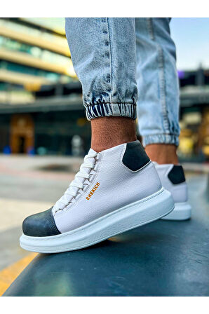 Pabucmarketi Bağcıklı Erkek Sneaker Bot Beyaz Antrasit