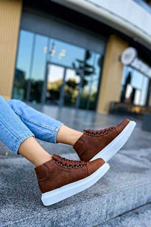 Pabucmarketi Bağcıklı Kadın Sneaker Bot Taba