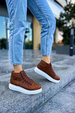 Pabucmarketi Bağcıklı Kadın Sneaker Bot Taba