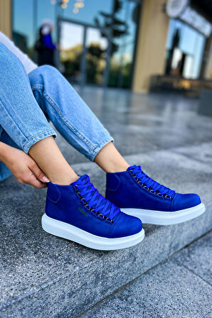 Pabucmarketi Bağcıklı Kadın Sneaker Bot Saks Mavi