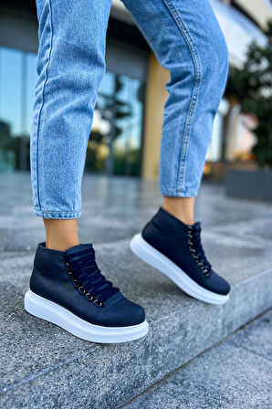 Pabucmarketi Bağcıklı Kadın Sneaker Bot Lacivert