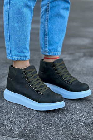 Pabucmarketi Bağcıklı Kadın Sneaker Bot Haki