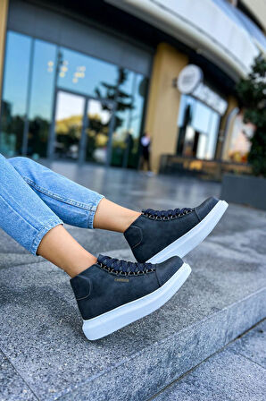 Pabucmarketi Bağcıklı Kadın Sneaker Bot Antrasit