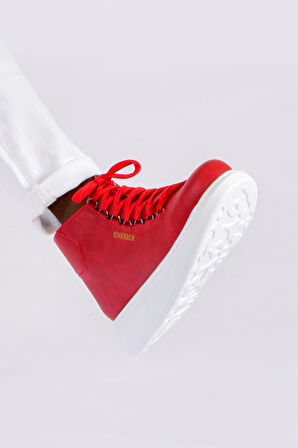 Pabucmarketi Bağcıklı Erkek Sneaker Bot Kırmızı