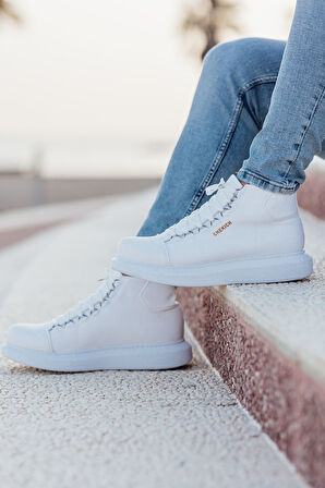 Pabucmarketi Bağcıklı Erkek Sneaker Bot Beyaz