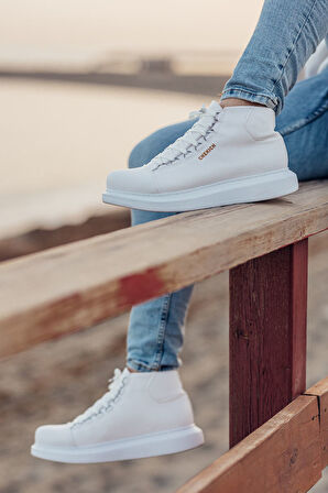 Pabucmarketi Bağcıklı Erkek Sneaker Bot Beyaz