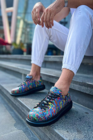 Pabucmarketi Bağcıklı Baskılı Erkek Spor Ayakkabı Grazy Splush Siyah