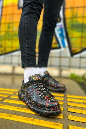 Pabucmarketi Bağcıklı Baskılı Erkek Spor Ayakkabı Siyah Baskılı Splush