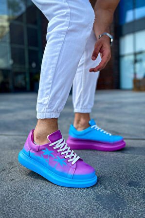 Pabucmarketi Bağcıklı Baskılı Erkek Spor Ayakkabı Mor Mavi