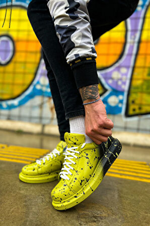 Pabucmarketi Bağcıklı Baskılı Erkek Spor Ayakkabı Yeşil Siyah Splush